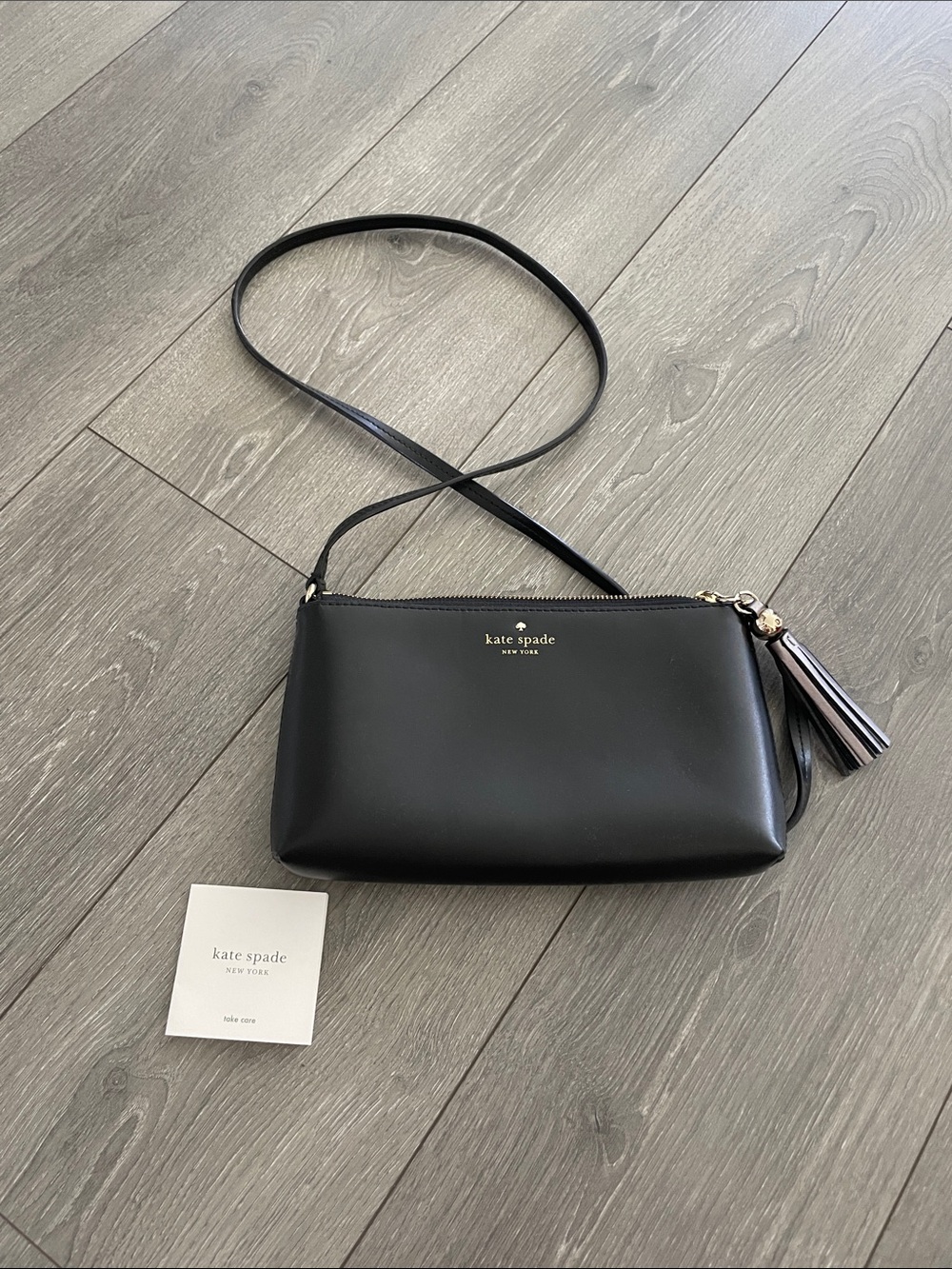 kate spade Black Leather Tassel Crossbody Bag